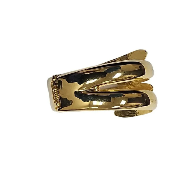 Vintage Claw Clamp Hinged Cuff Bangle Bracelet Gold Tone - Picture 2 of 4